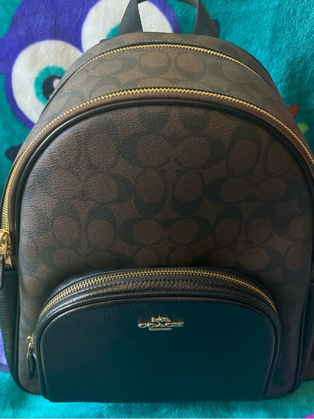 Coach Signature Canvas Backpack in Brown with Black Pocket